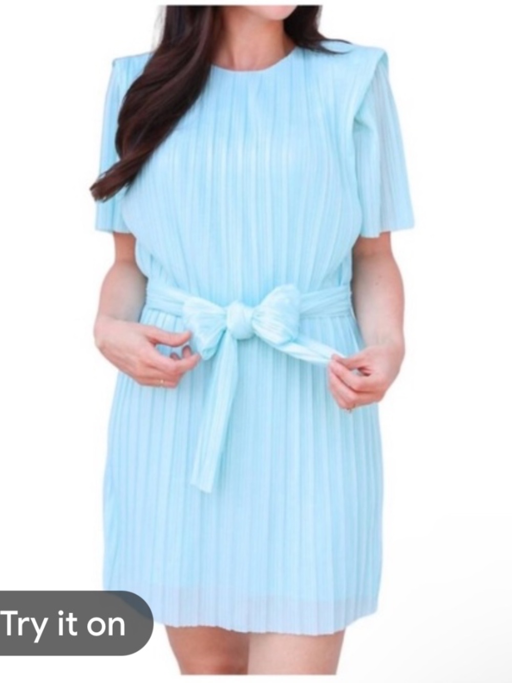Amanda Uprichard Medium M Roxbury dress accordion pleats belt blue